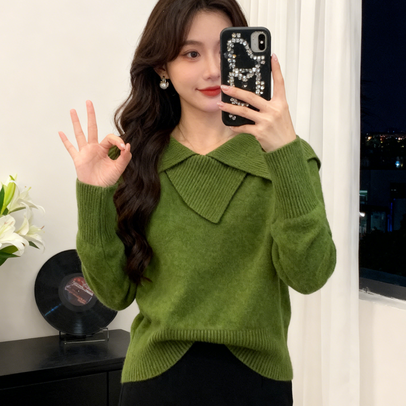 今年流行穿搭2025秋冬新款温柔风海军领纯色针织休闲舒适长袖上衣