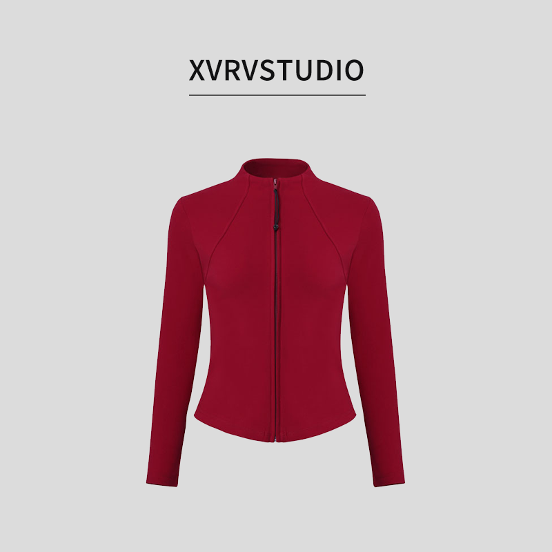 XVRV秋冬新款纯色螺纹德绒运动外套长袖显瘦全拉链立领休闲上衣