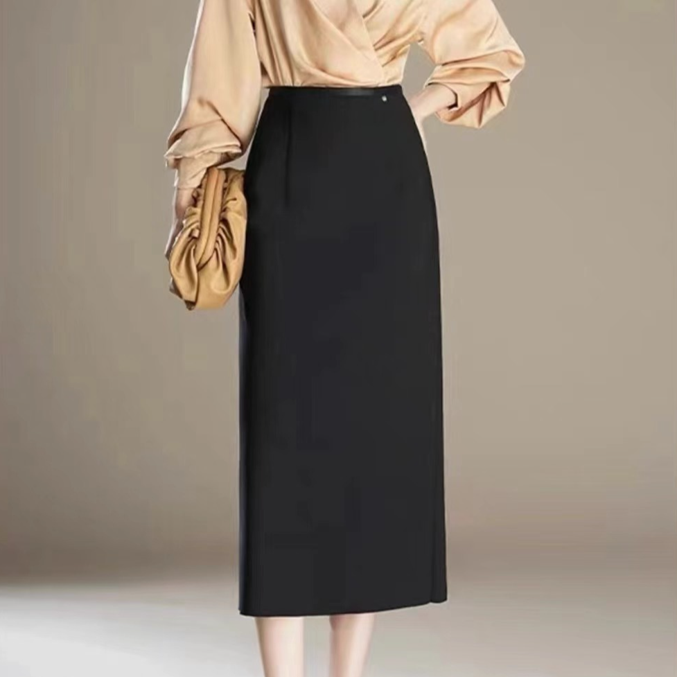 松紧带高腰春秋夏女士中长半身半裙气质时尚中长款半身裙夏款裙子