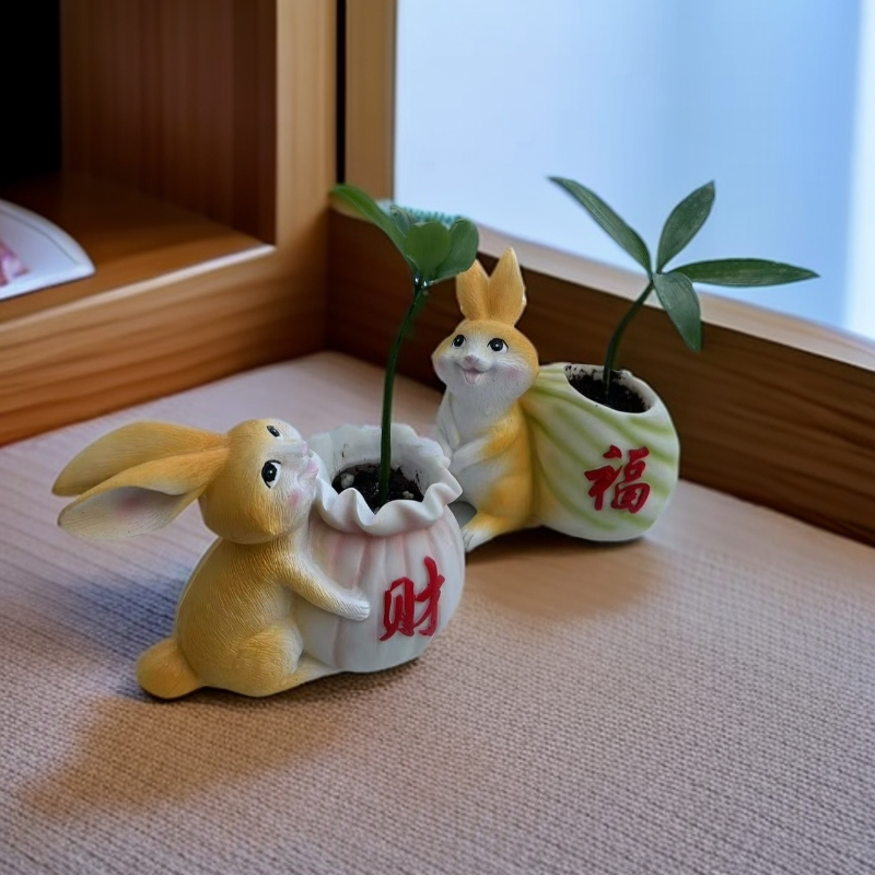 史克森财福兔盆载卧室客厅花园阳台办公室桌面摆件加赠幸运竹柏