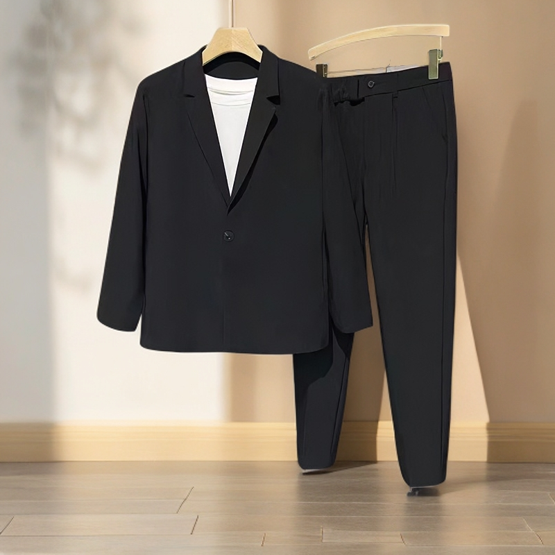 【三件套】 微胖男生显瘦穿搭春秋季长袖西服套装男士大码长袖西服