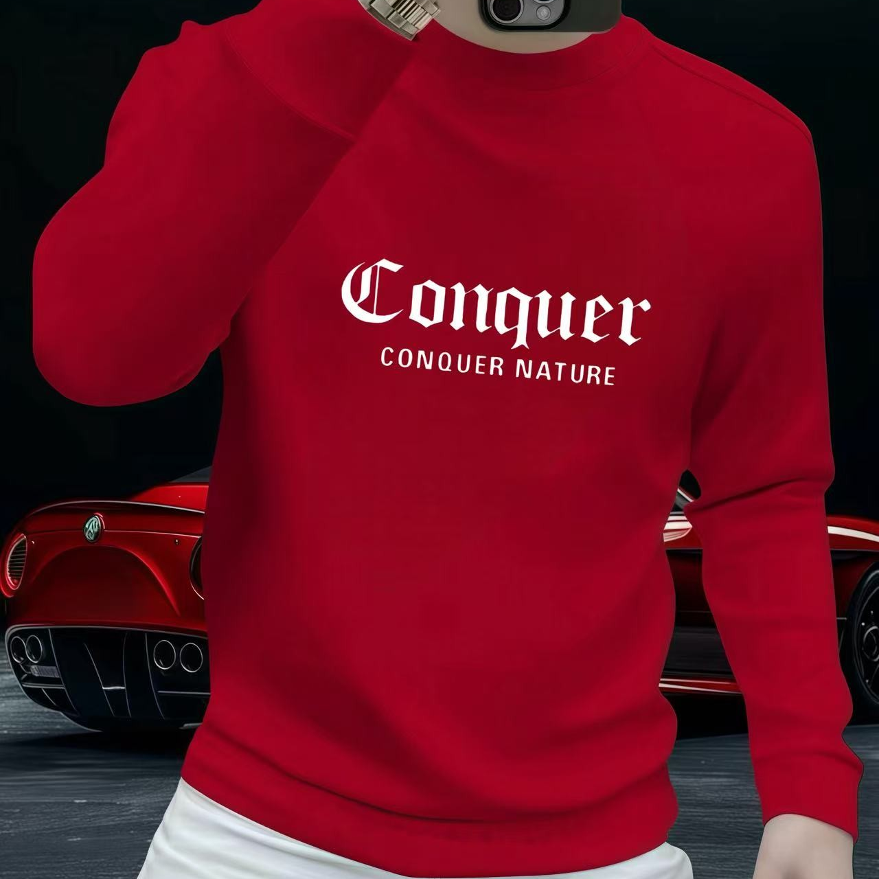 个性潮流重磅圆领卫衣痞帅街头修身休闲秋季印花时尚男士潮流卫衣