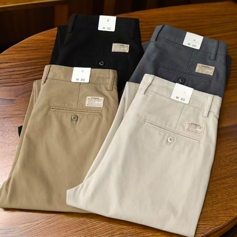 秋冬直筒长裤美式休闲百搭纯色基础大众米白色卡其纯棉休闲长裤男