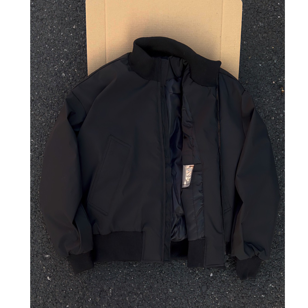 黑色vintage短款飞行员夹克男秋冬加厚夹棉廓形美式立领棉服外套