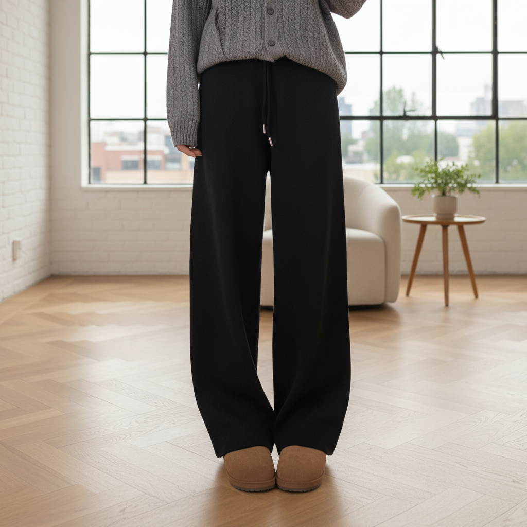 宿慕SUMU加绒显瘦弯刀阔腿裤2025冬季新款高腰休闲裤卫裤女6727