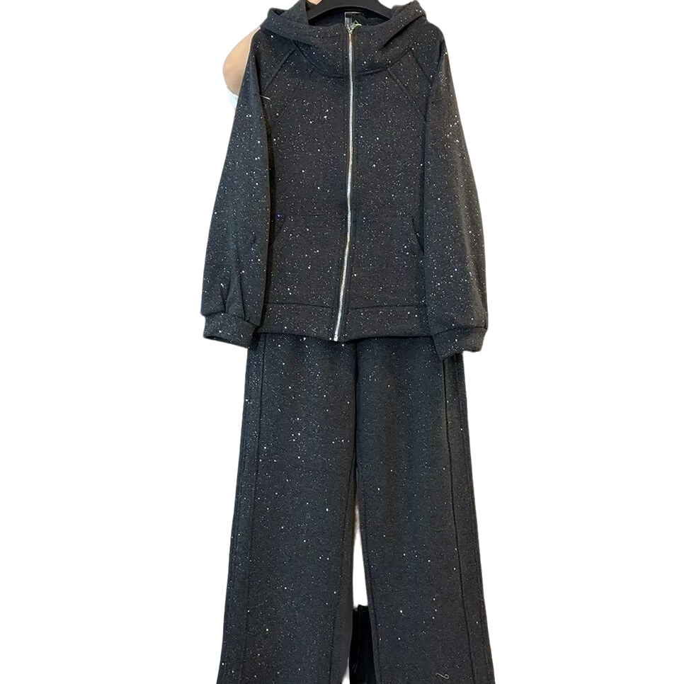 大维罗依JS欧货连帽加绒百搭休闲阔腿裤减龄套装