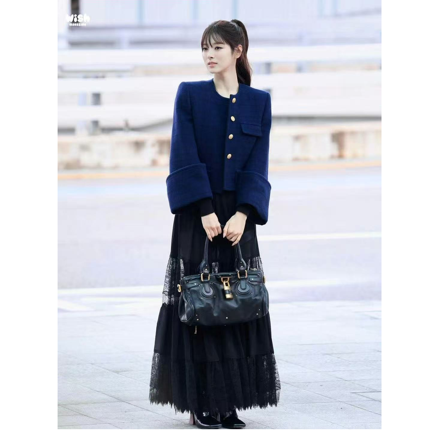 【田中杏奈同款】小香风金属扣毛呢外套法式时尚百搭上衣配蕾丝半裙