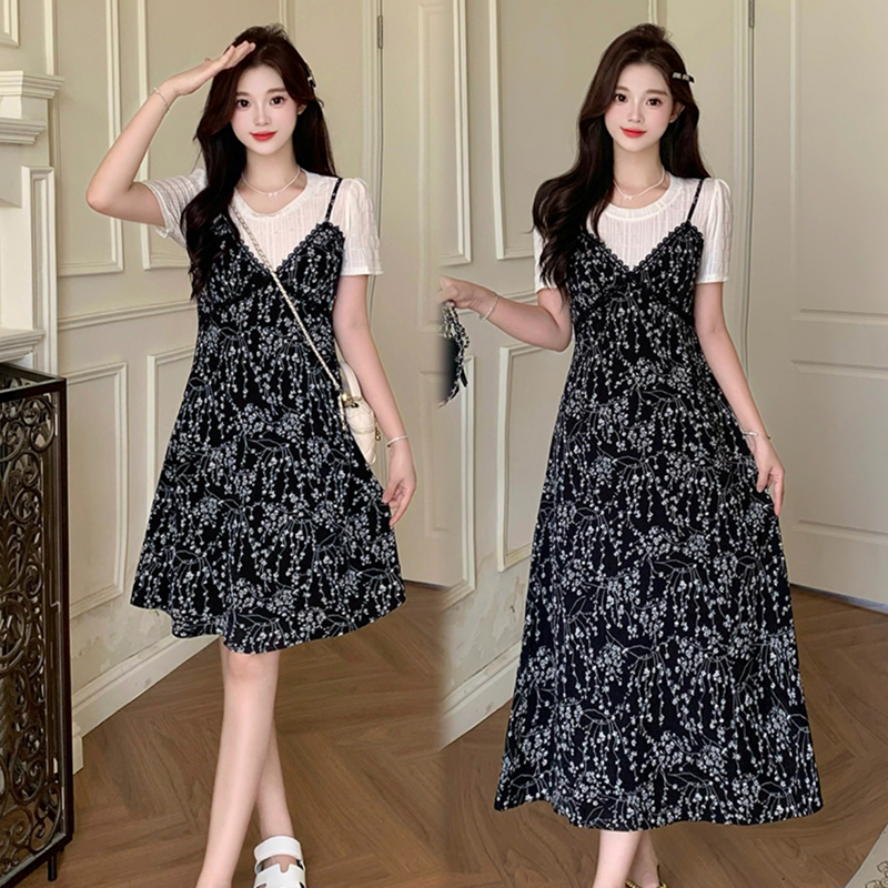 MZ039专享大码微胖MM夏季裙子时尚气质碎花裙显瘦遮肉法式连衣裙