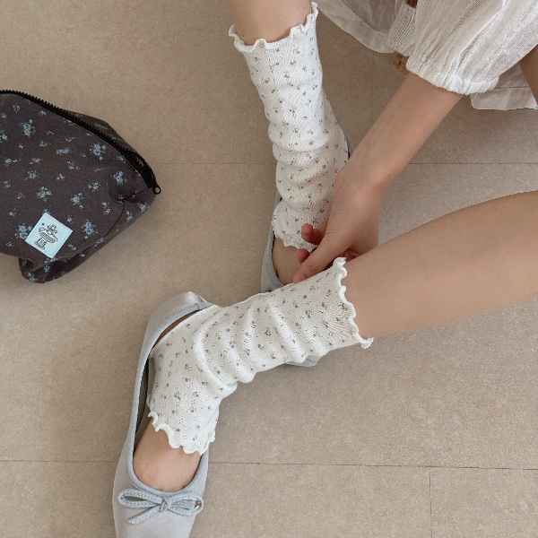 韩版小碎花袜套薄款韩系ins简约甜美花边百搭堆堆袜中筒袜女袖套