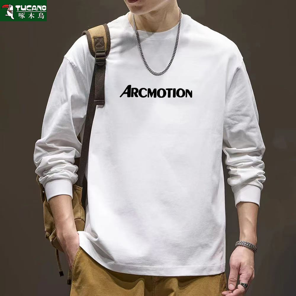啄木鸟春秋重磅韩版百搭男士宽松长袖T恤260g男女同款螺纹上衣