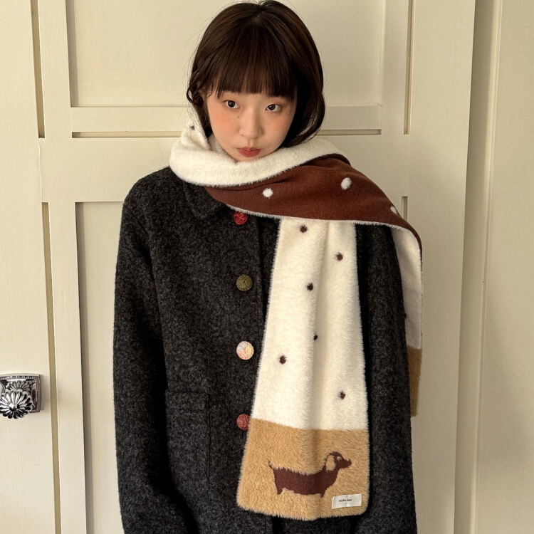 「小狗の画廊 」可爱风保暖狗双面波点女通用围巾不掉色休闲学院风00