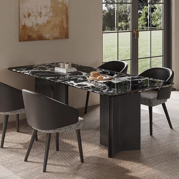 佐之圣长方形家用奢石餐桌意式轻奢天然大理石现代高端别墅吃饭桌