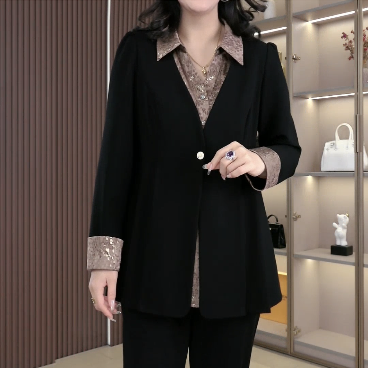 秋冬季新款大码长袖拼接通勤假两件洋气上衣ZSX25A0225