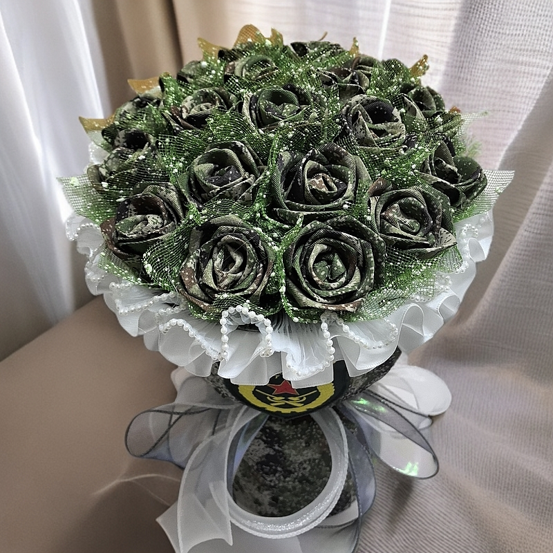 纯手工迷彩花19朵（入伍，休假，退伍）节日礼物军花花束