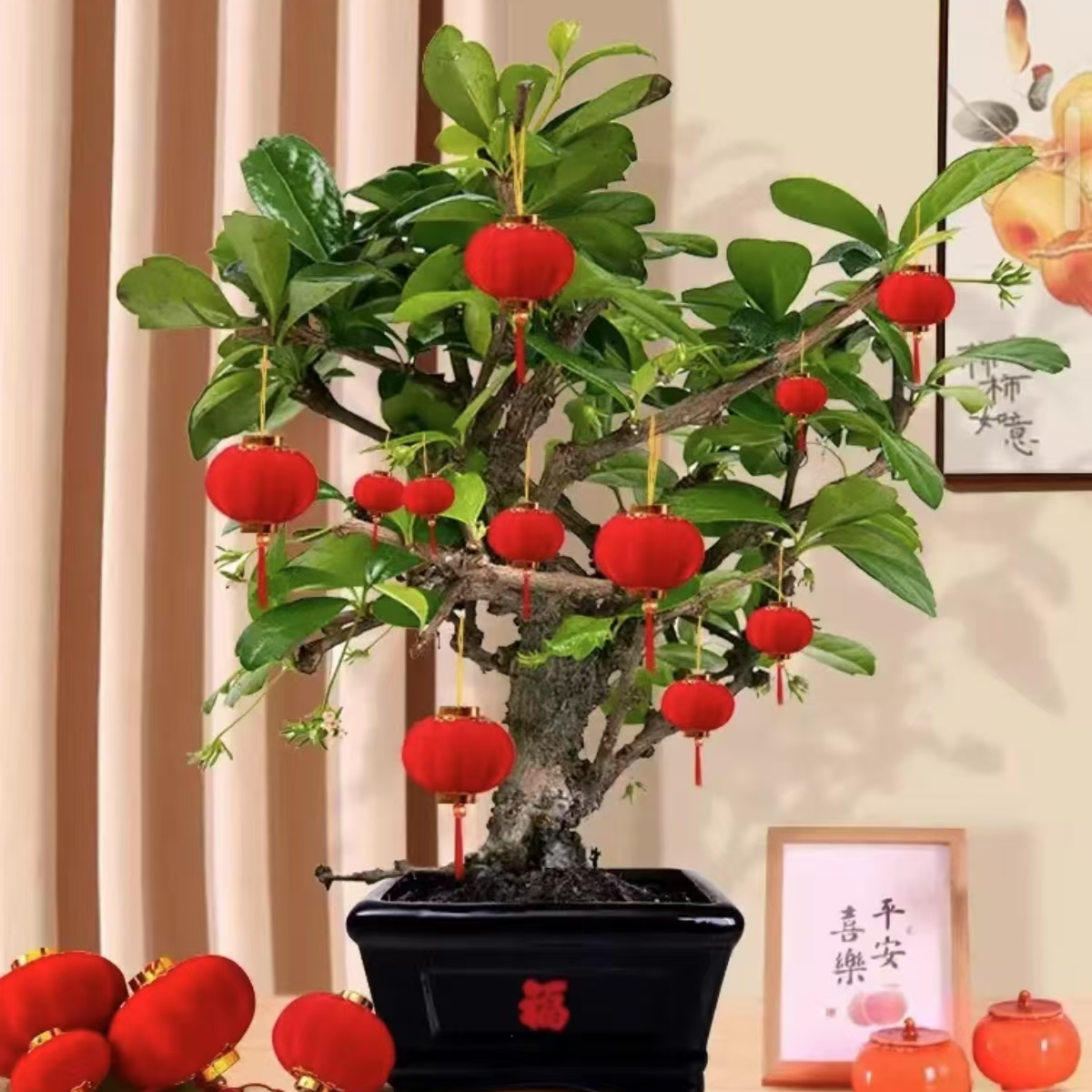 新春装饰植绒小灯笼红灯笼挂饰用于结婚乔迁室内外场景布置装饰品