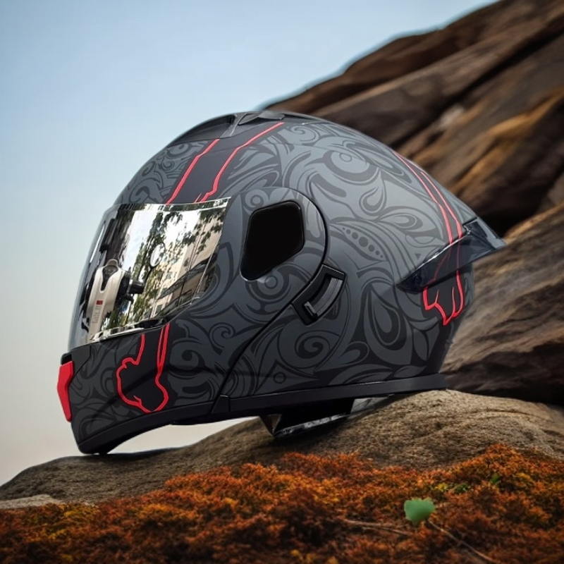 【送蓝牙】ORZ新款摩托车头盔男女全盔揭面盔四季个性尾翼新3C认证A