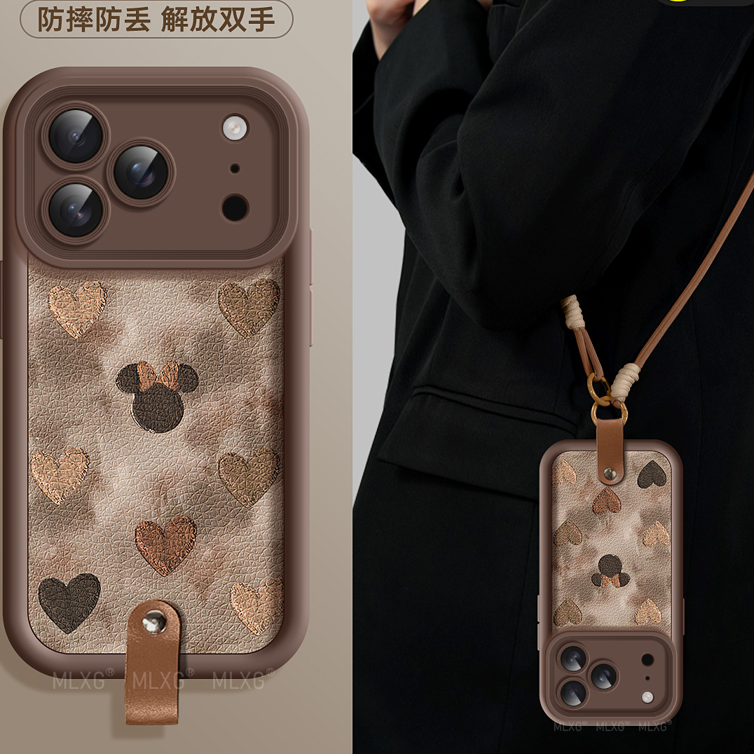爱心米奇适用苹果17promax手机壳新款高级感苹果16pro全包挂绳女