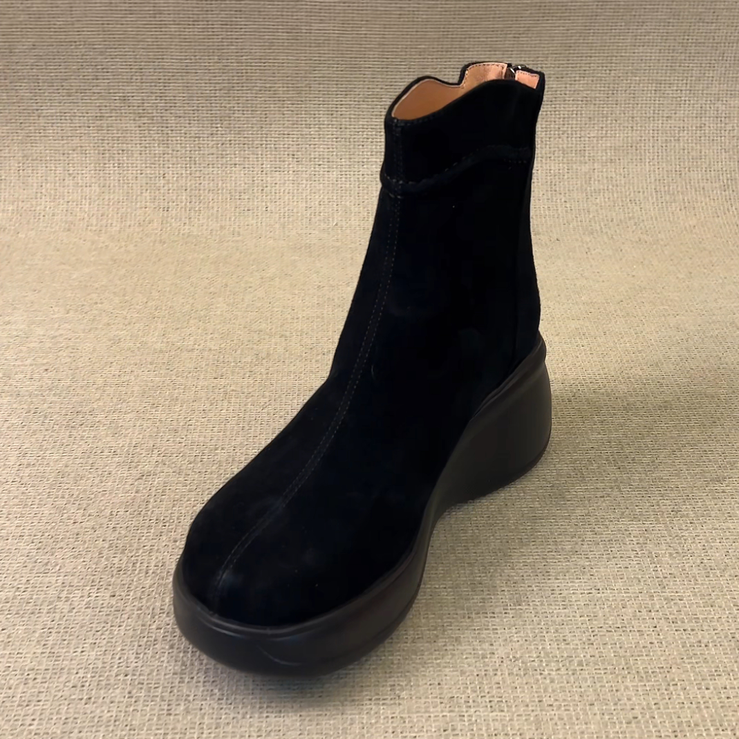 RubyL/7cm小个子极简风通勤百搭舒适后拉链圆头松糕厚底短靴女款