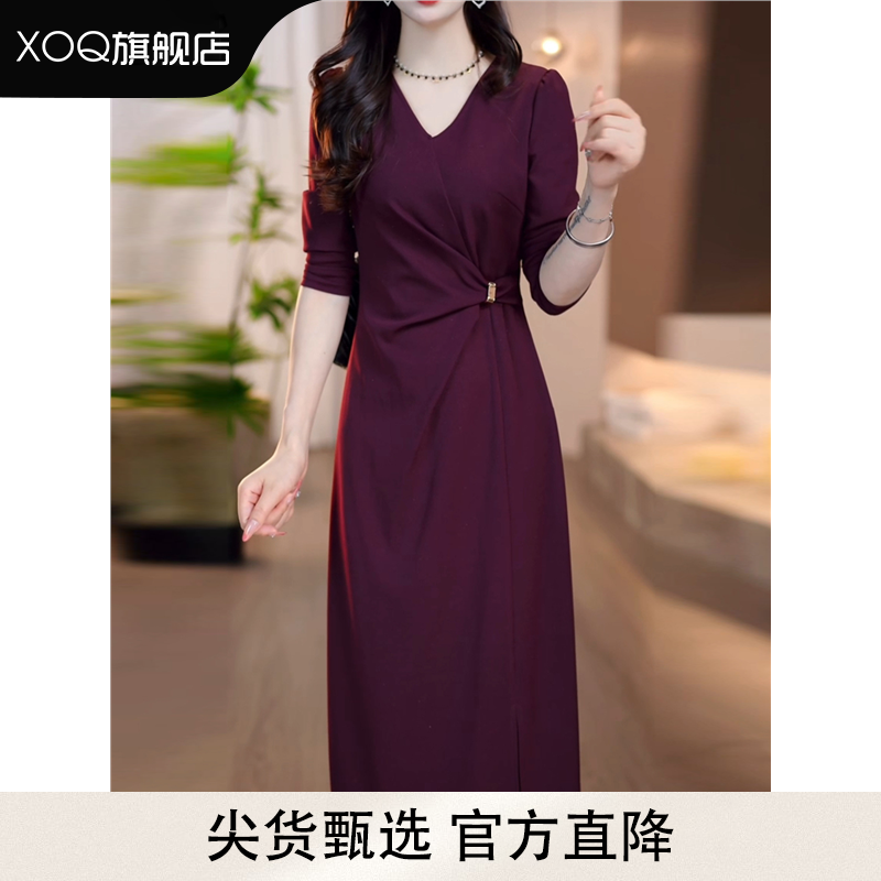 XOQ官方连衣裙2025年秋冬新款女士流行爆款轻奢高级感婚宴装礼服