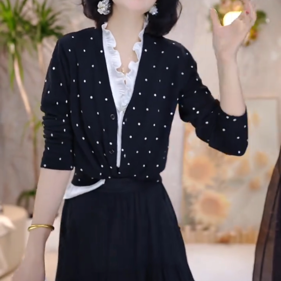 【通勤套装】春季爆款高级时尚波点轻奢外套+叠穿无袖背心99392+T63