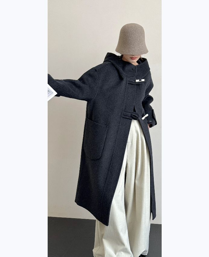 【9801】纯色保暖秋冬宽松型春季毛呢外套女装呢大衣外套百搭气质