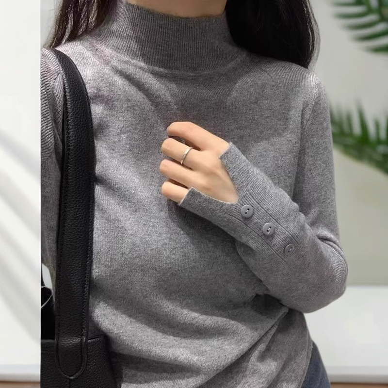 秋冬新款半高领修身长袖针织衫上衣女秋装高级感内搭软糯打底毛衣
