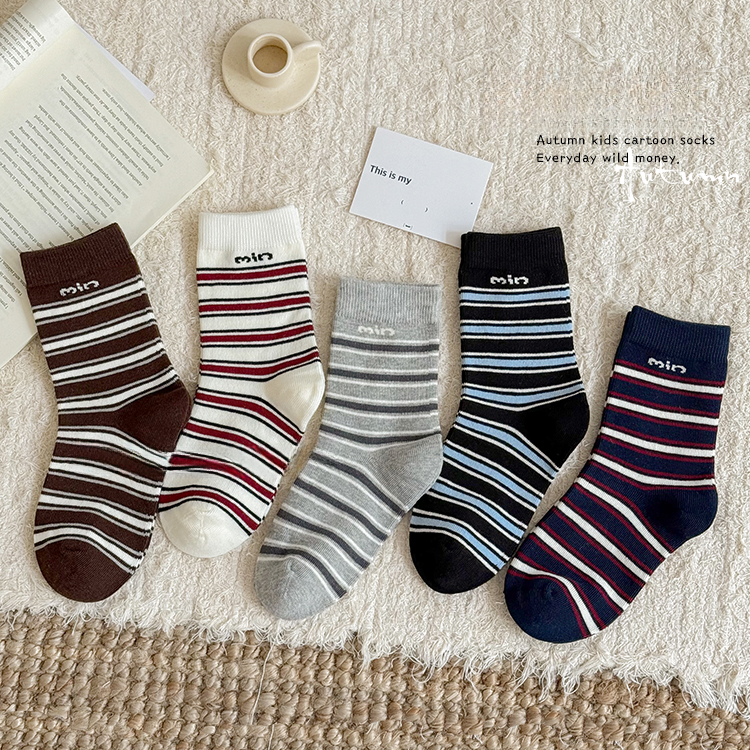 【五双买很划算】春秋季男女宝中筒袜男女韩版条纹潮袜中大童运动袜