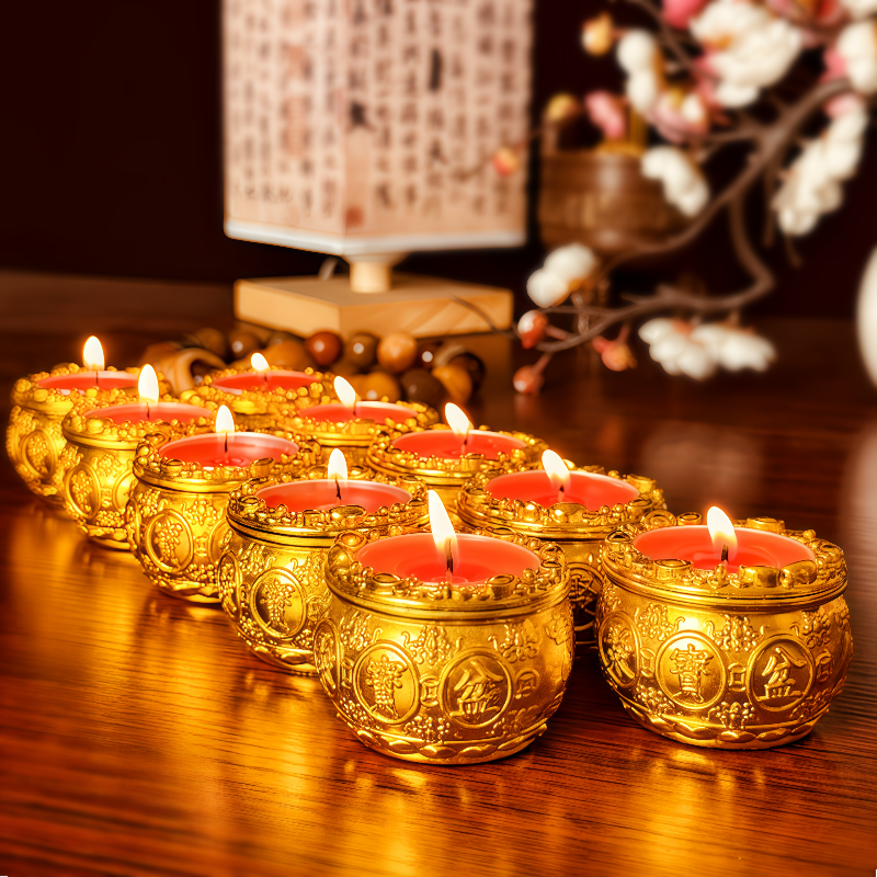 聚宝盆小蜡烛一桶金红色无烟过年春节中秋新款无味酥油1盒/10粒