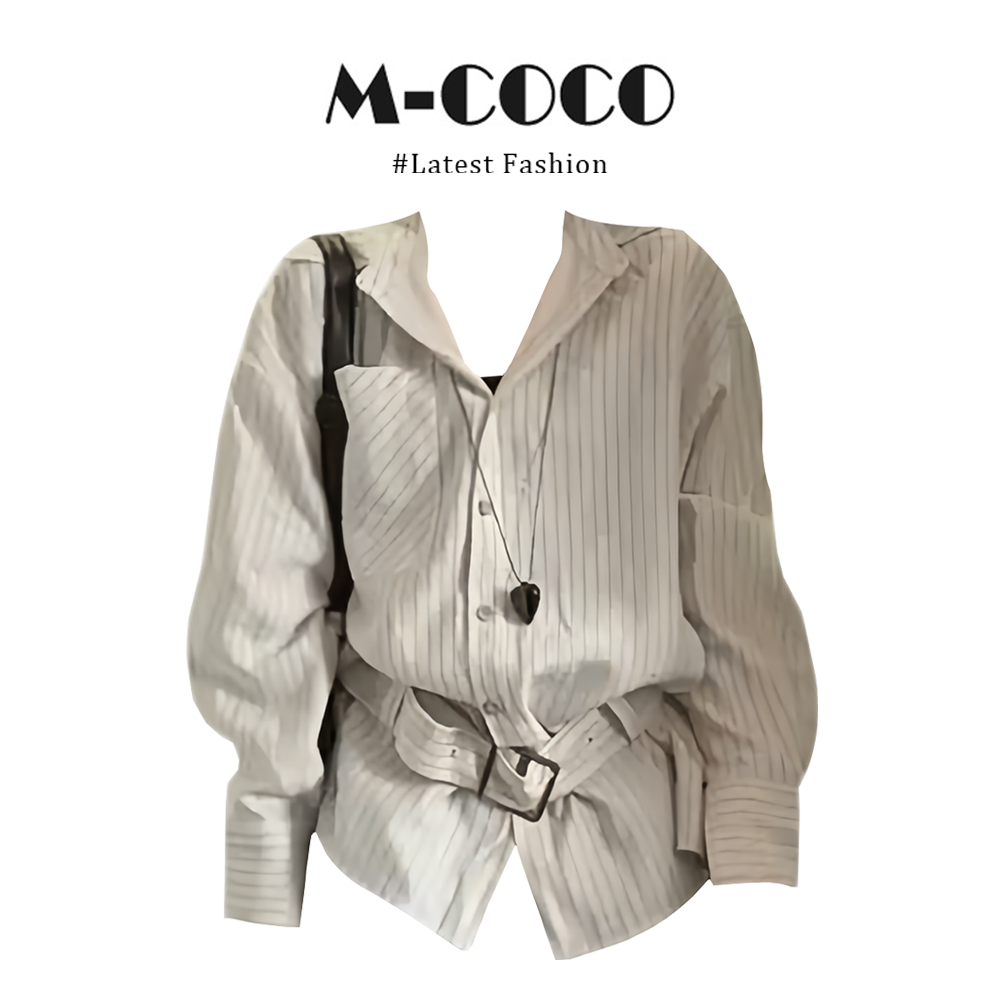 MARIE.COCO慵懒风复古条纹长袖衬衫女秋季小众高级感收腰显瘦上衣