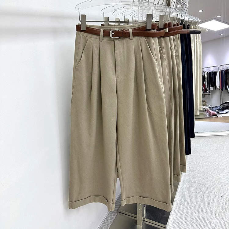 韩版小个子女春秋休闲宽松裤子女新款慵懒风洗水棉垂感宽松阔腿裤