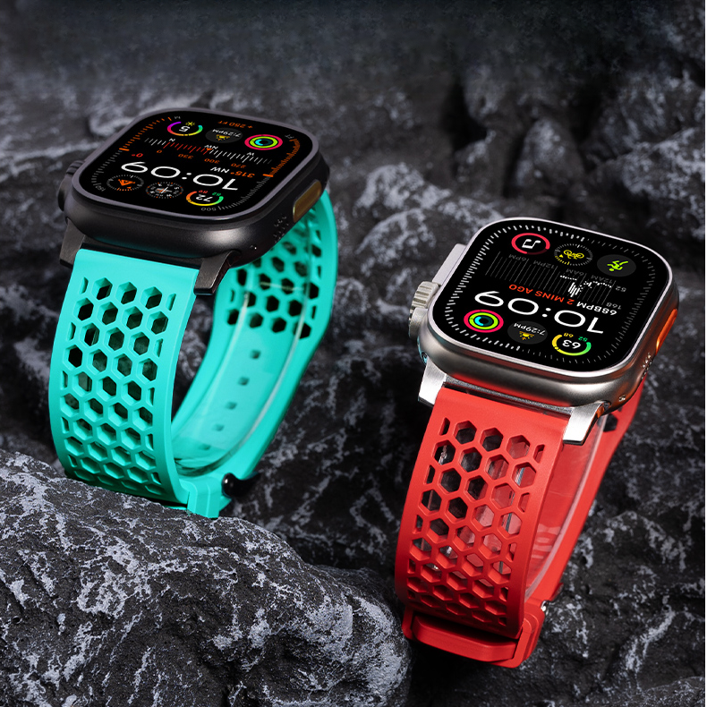适用苹果手表表带s10氟橡胶运动iwatch ultra夏季蜂窝iwatch表带
