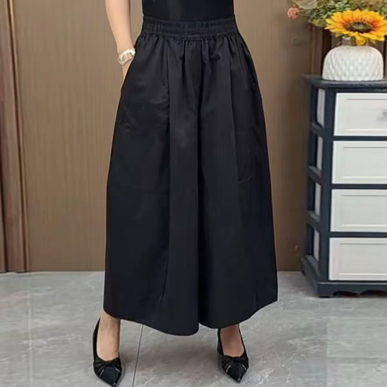 裙裤休闲裤无弹力女士时尚纯色休闲显瘦长款长裤夏季