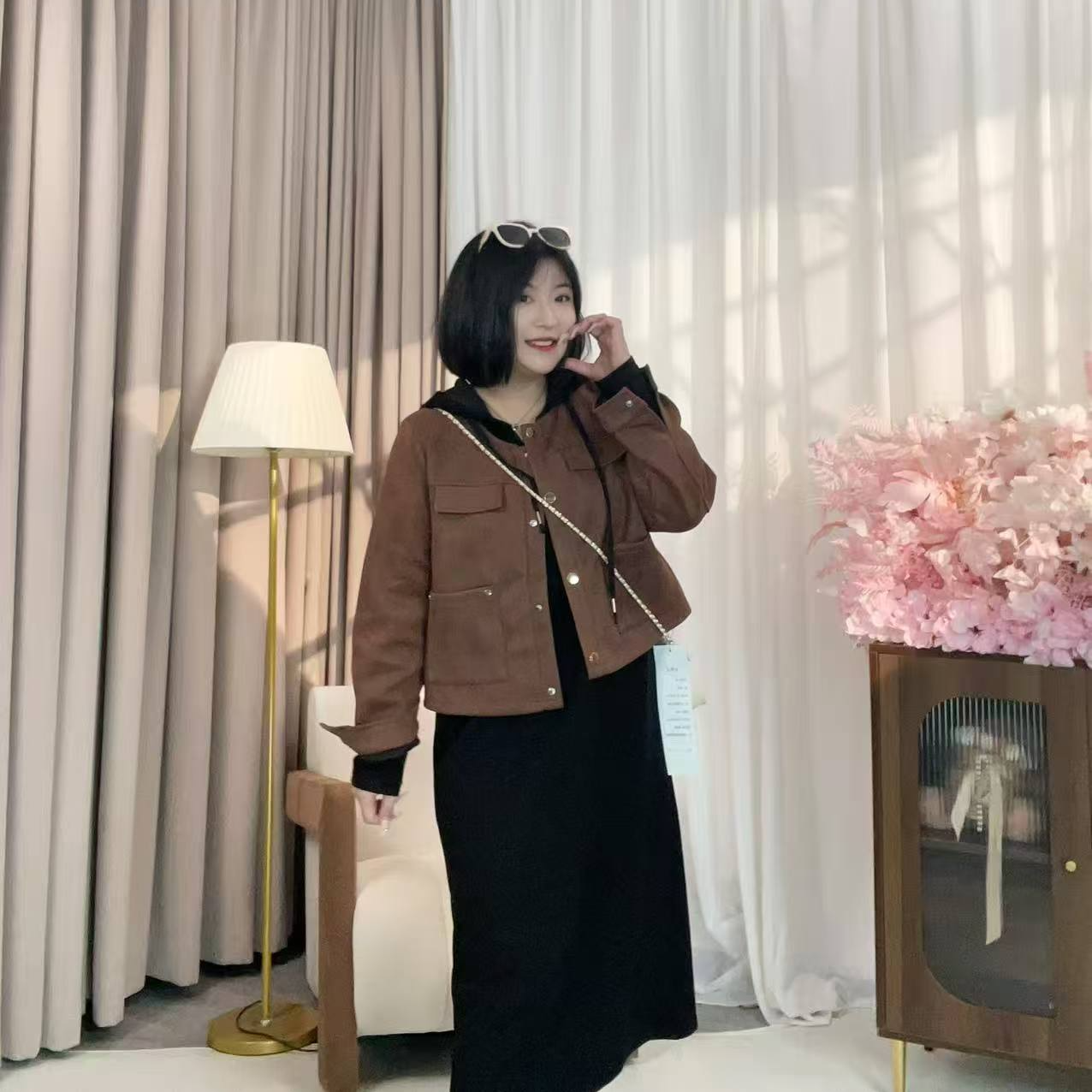 6151秋季新款胖妹妹时尚中长款连帽卫衣裙＋外套洋气休闲两件套装