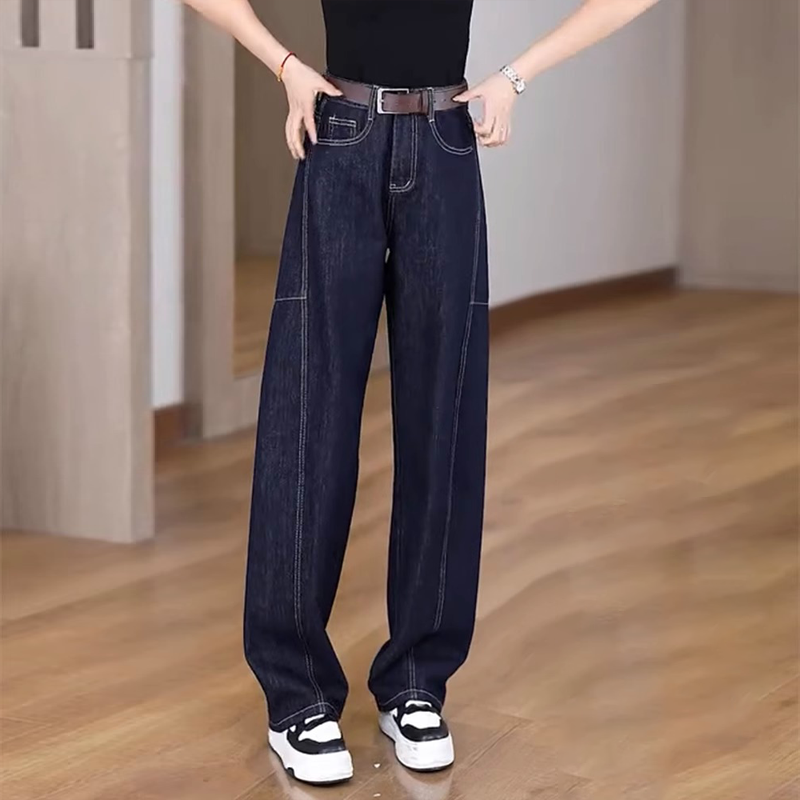 蓝弯刀牛仔裤女款小个子秋冬新款直筒加绒高腰显瘦牛仔裤子爆款