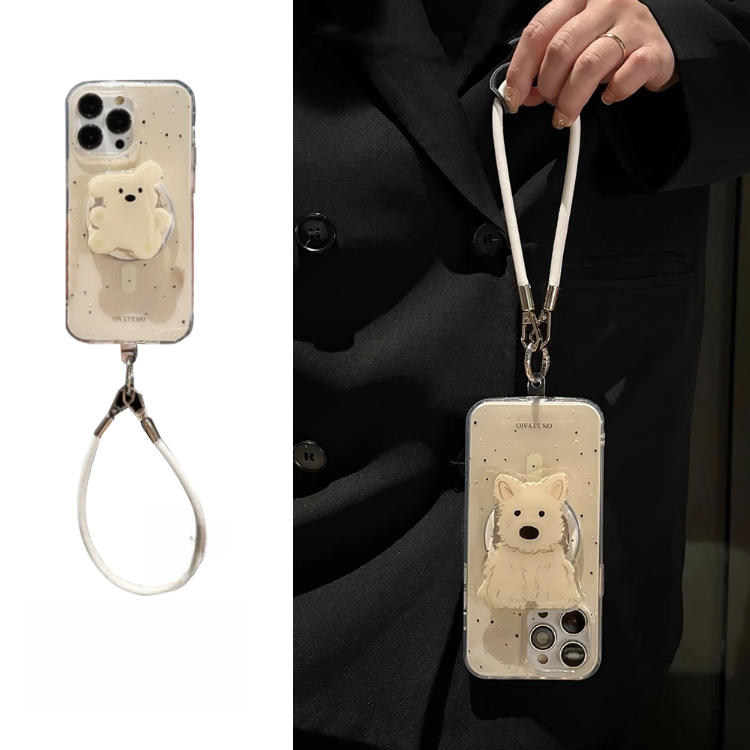 小狗磁吸支架适用iphone16promax手机壳可爱苹果17斜挎挂绳15情侣