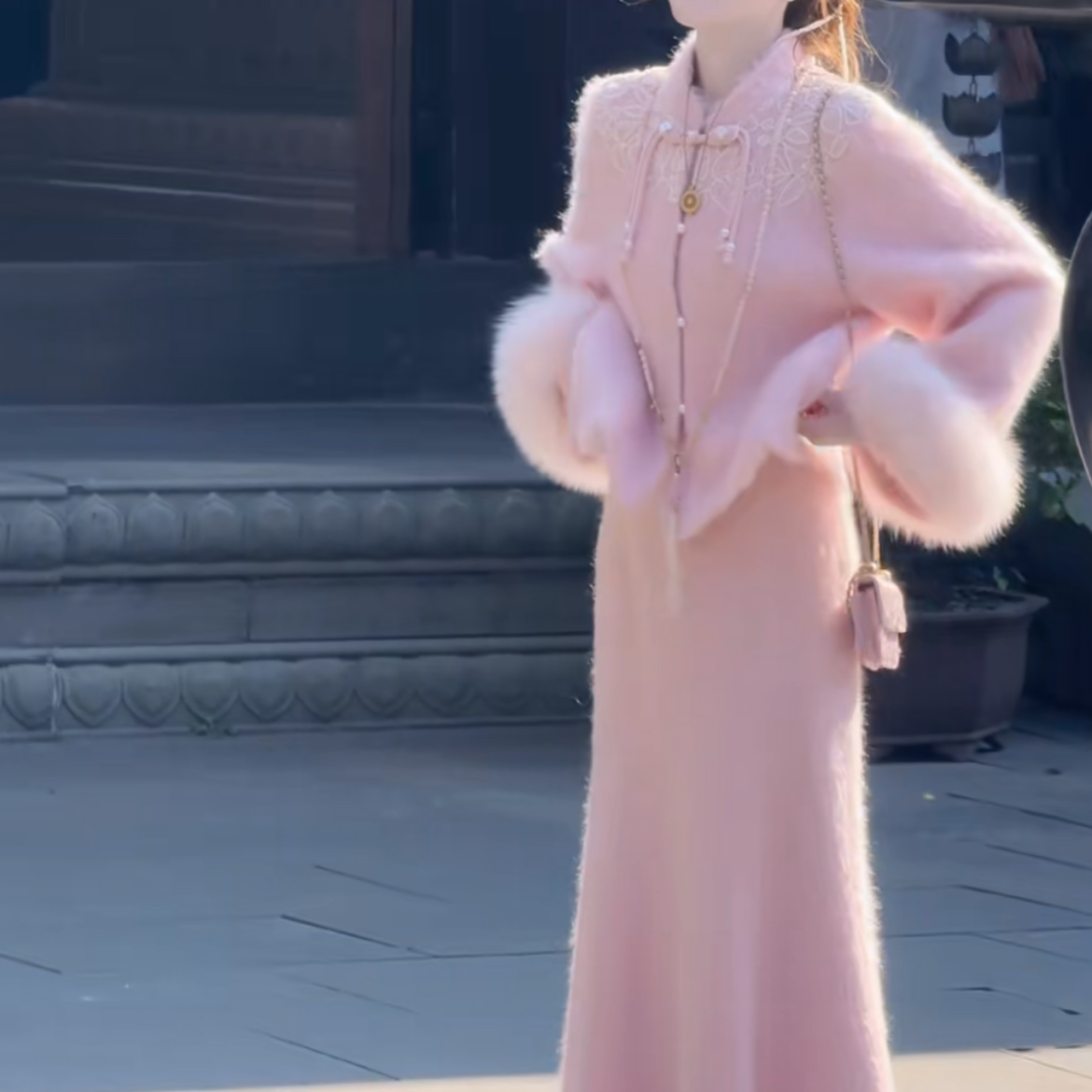 婷婷梦回千年•花香之色 定染拉绒粉国风套装新款国风两件套8118鱼