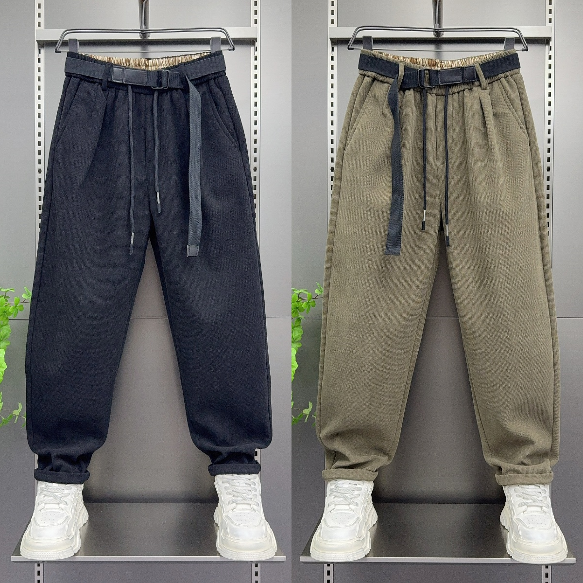 2025秋冬加绒休闲裤男时尚百搭灯芯绒直筒哈伦运动裤韩版纯色长裤