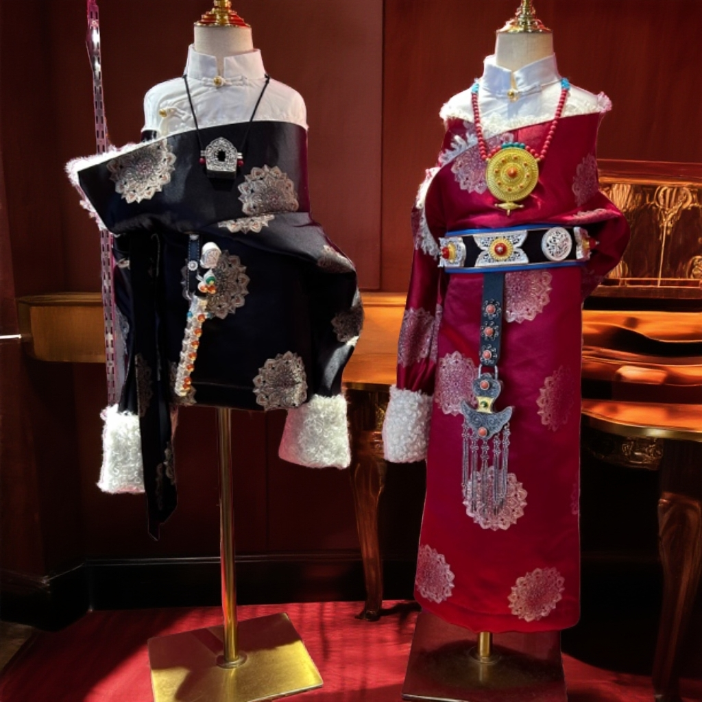 儿童冬季加绒缎面藏袍#男女同款#儿童新款藏袍服装秋冬套装藏装