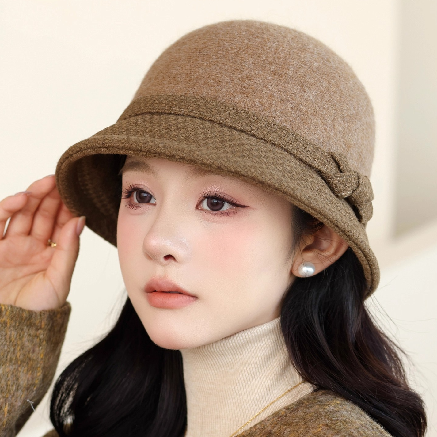 秋冬季帽子女新款气质羊毛呢礼帽复古时尚休闲保暖盆帽百搭渔夫帽