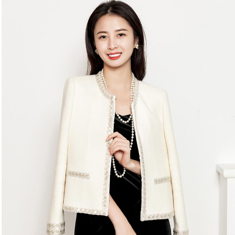 【白山茶】重磅升级新款高级经典气质显瘦绵羊毛小高级小香风外套