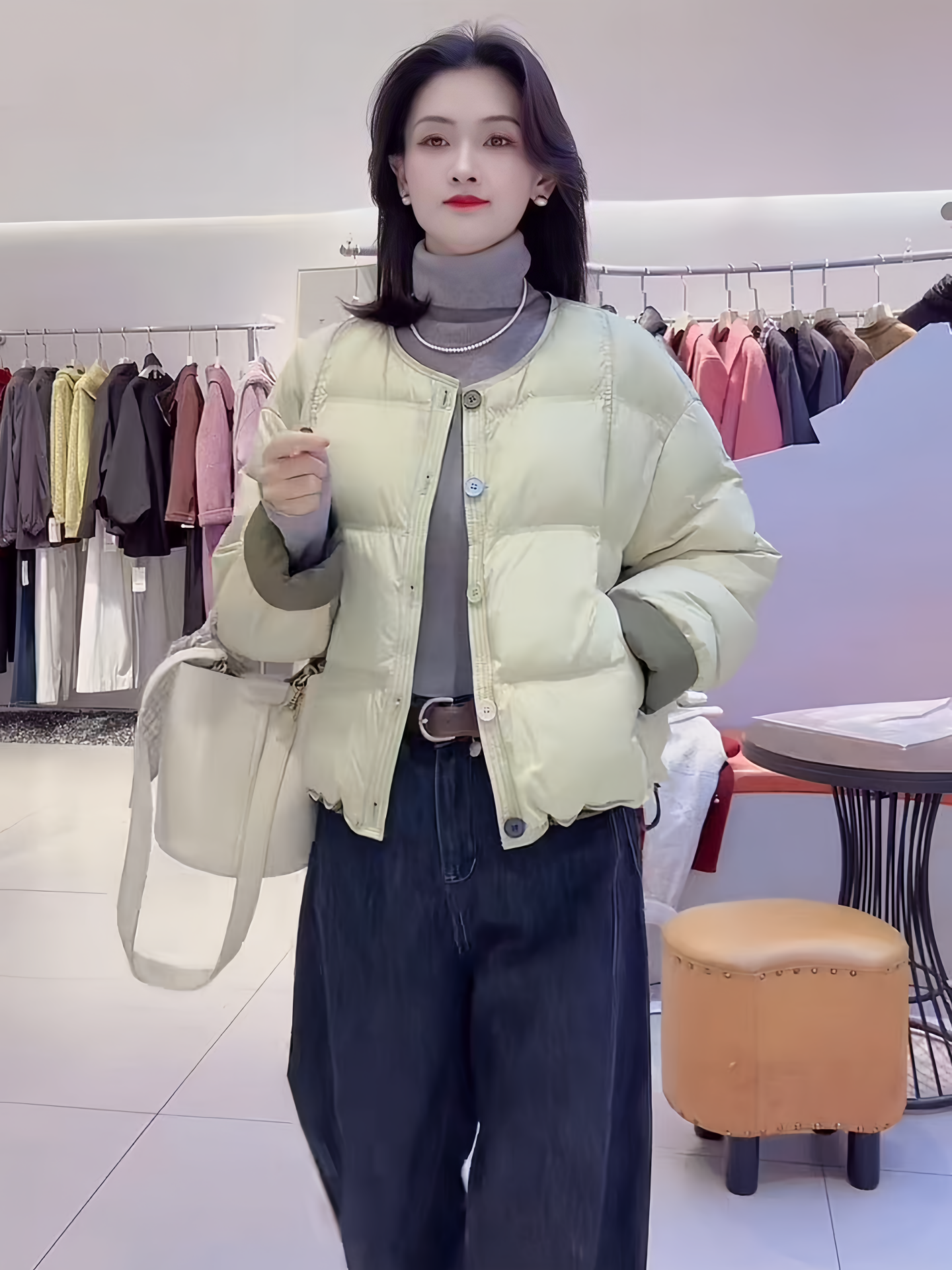 彩扣短款圆领白鸭绒羽绒服女2025冬季新款小个子休闲显瘦保暖外套