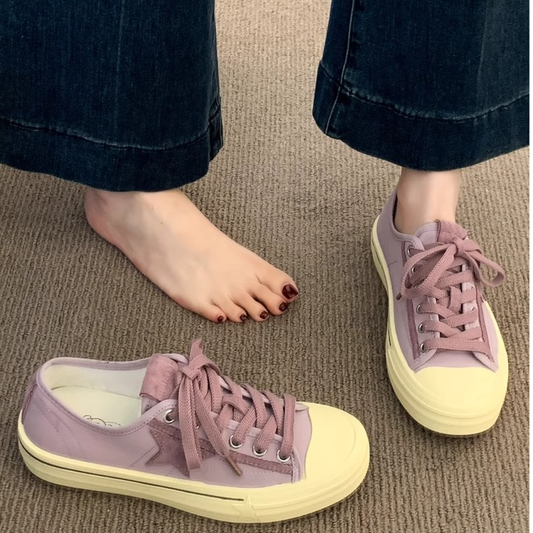 Moleubak帆布鞋女鞋子2025新款夏季薄款透气星星板鞋女百搭休闲鞋