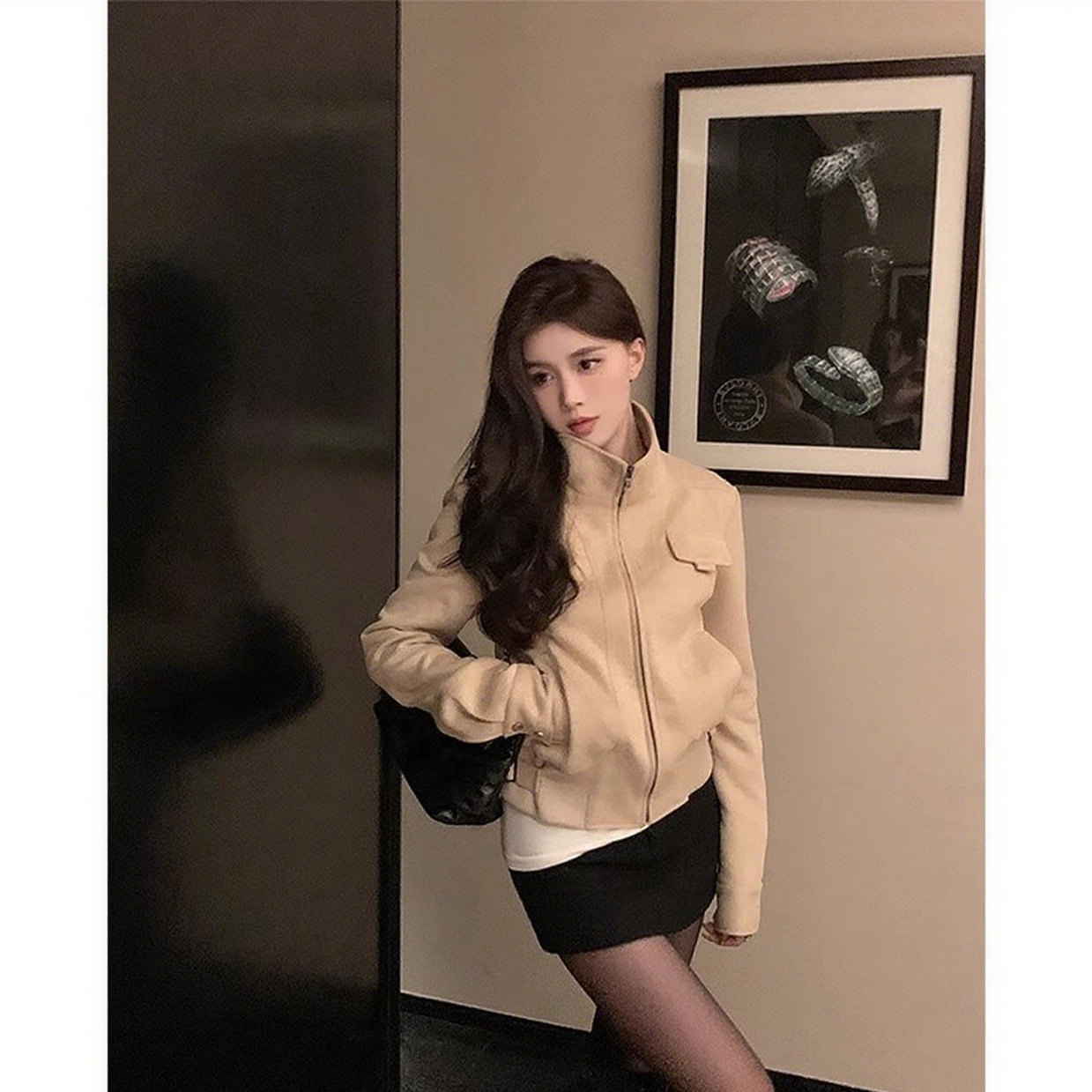 美式复古早秋短款机车夹克外套女2025新款韩系休闲修身显瘦上衣