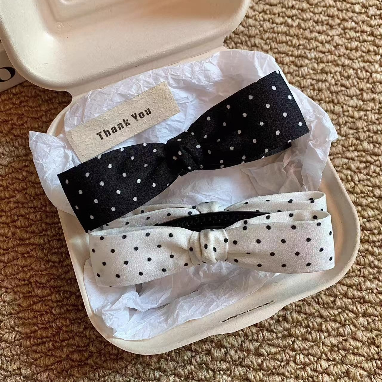 韩系波点蝴蝶结香蕉夹甜美复古后脑勺马尾抓夹气质百搭扭扭夹发饰