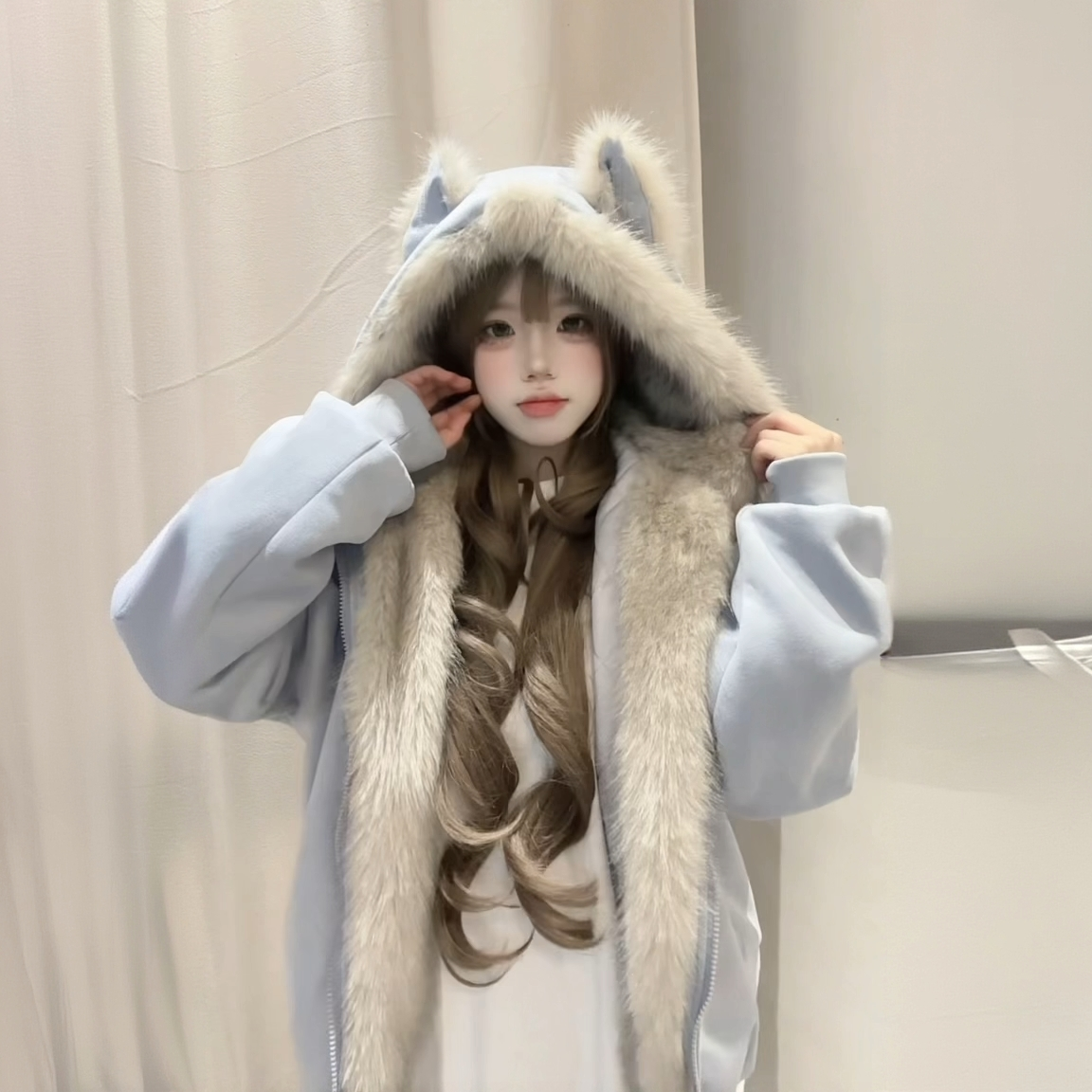 baby蓝座山雕棉服女冬2025新款猫耳朵夹棉设计感棉衣加厚冬天外套