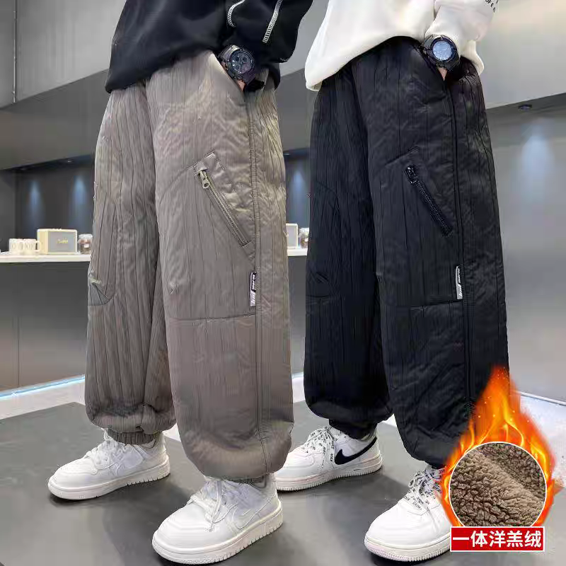 胖男童加绒加厚裤子冬季羊羔绒宽松保暖休闲裤中大童青少年运动裤