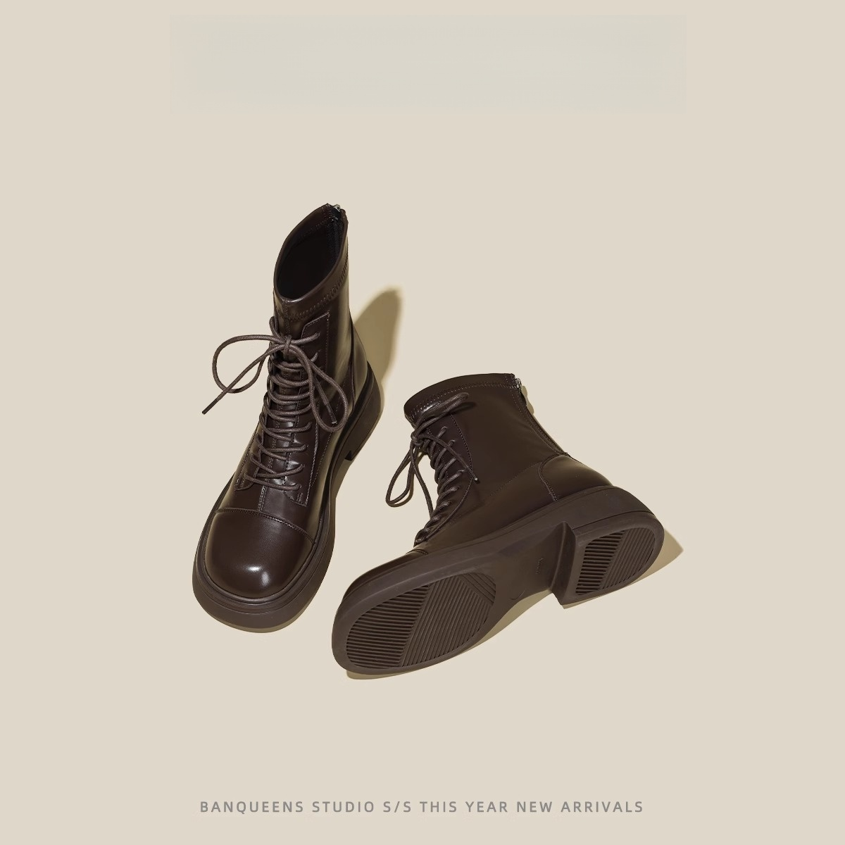 SJBOB显脚小马丁靴女2025新款秋冬单靴英伦厚底小个子显瘦短靴女