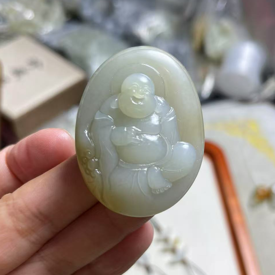精雕大肚弥勒佛吊坠佛公玉坠笑口常开玉石挂件和田玉佛牌吊坠