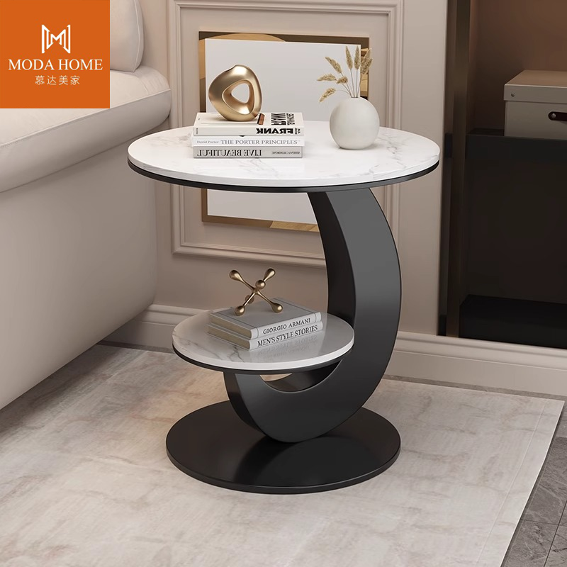 轻奢边几创意沙发边桌圆润小圆桌落地式岩板小茶几出租屋简约茶桌