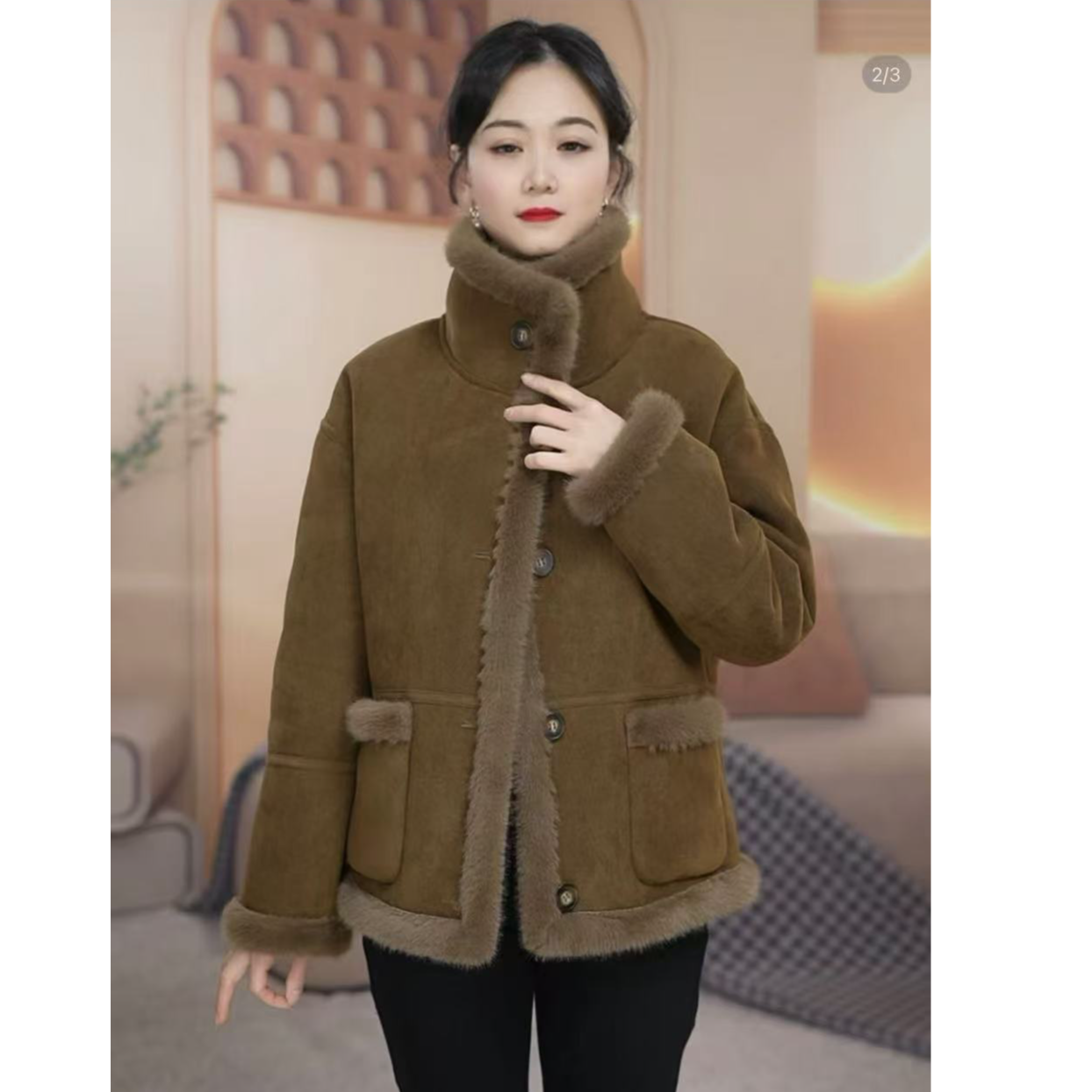 秋冬新款外套皮毛一体双面穿百搭女高端宽松上衣厚外套中老年女装